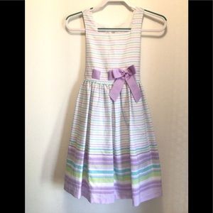 Bonnie Jean girls size 12 lavender/ green/ white striped tie back,button back